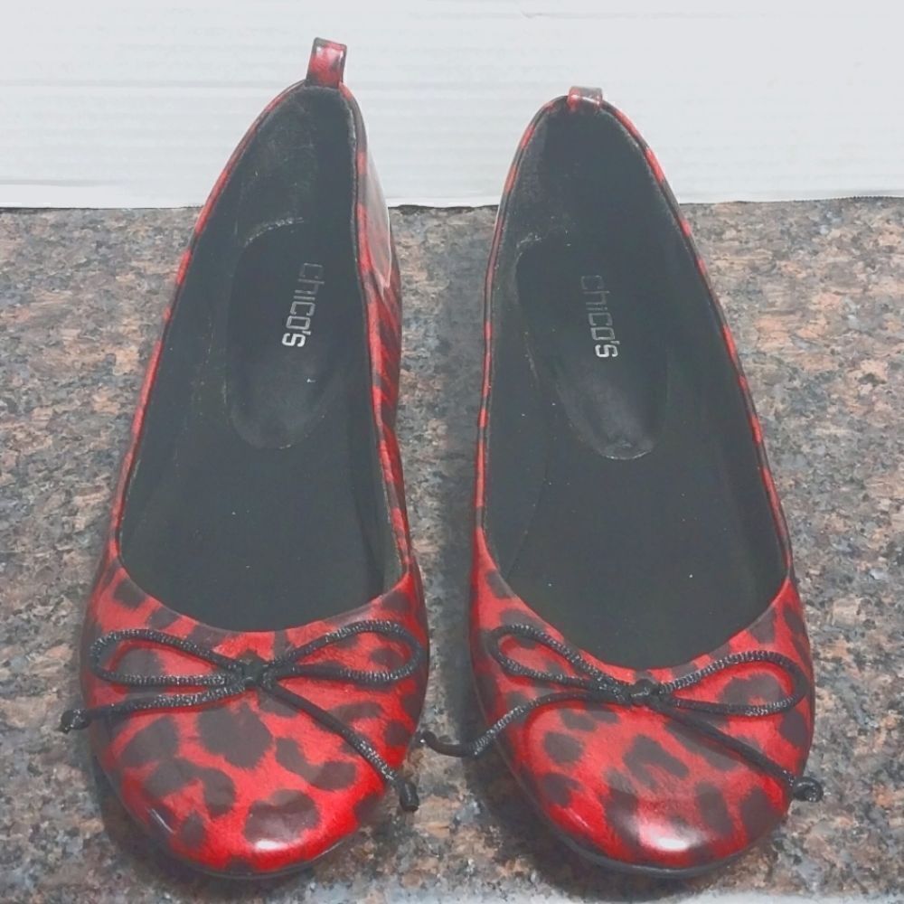 Red and Black Animal Print Chico's Ballet Flats..SIZE 9
